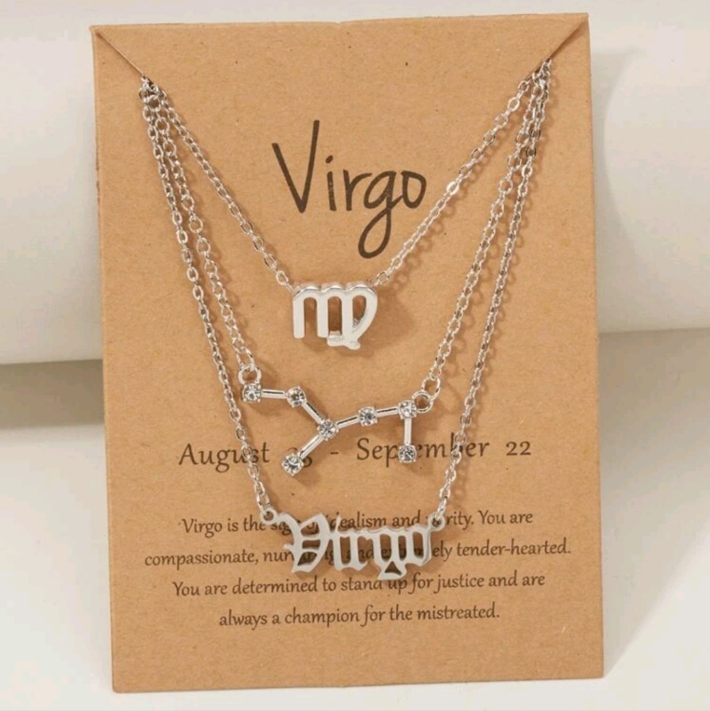 Zodiac 3 Piece Silver Tone Charm Necklace, Virgo